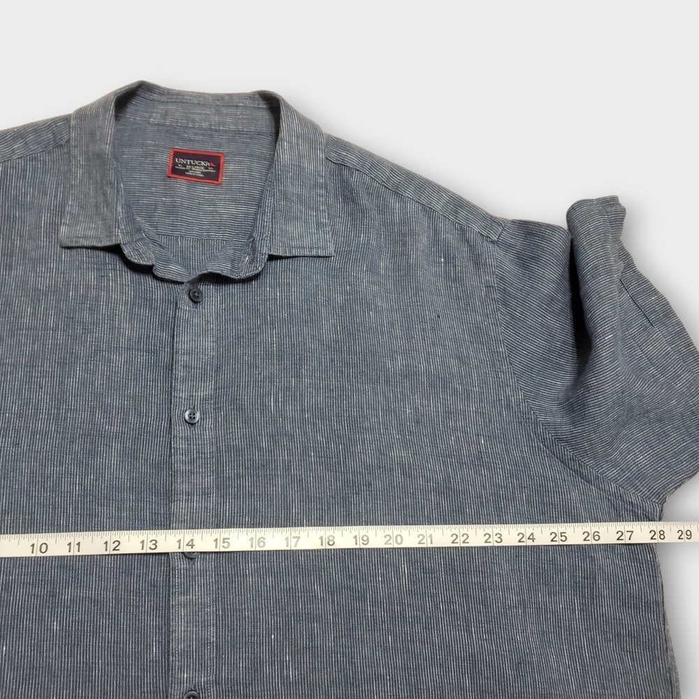 UNTUCKit Canon Linen Shirt Blue Stripe Short Sleeve Relaxed Fit Mens XXL - Picture 7 of 10